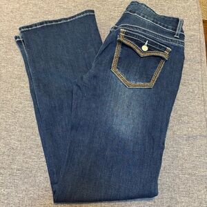 Flamingals Stitch Detail Dual Button Mid Waist Bootcut Jeans